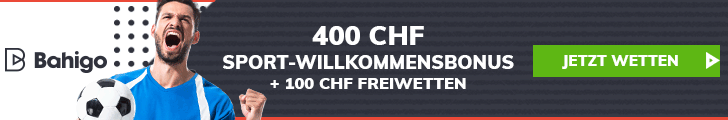 Banner mit Bahigo Logo und 400 CHF Sport Willkommensbonus Angebot